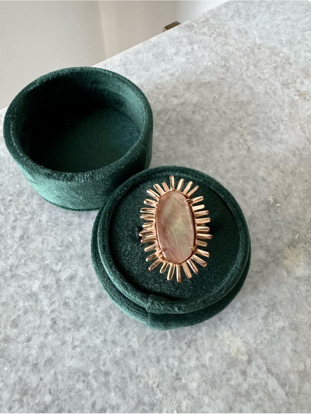 Kendra Scott Gold Sunburst Ring with Iridescent Opal